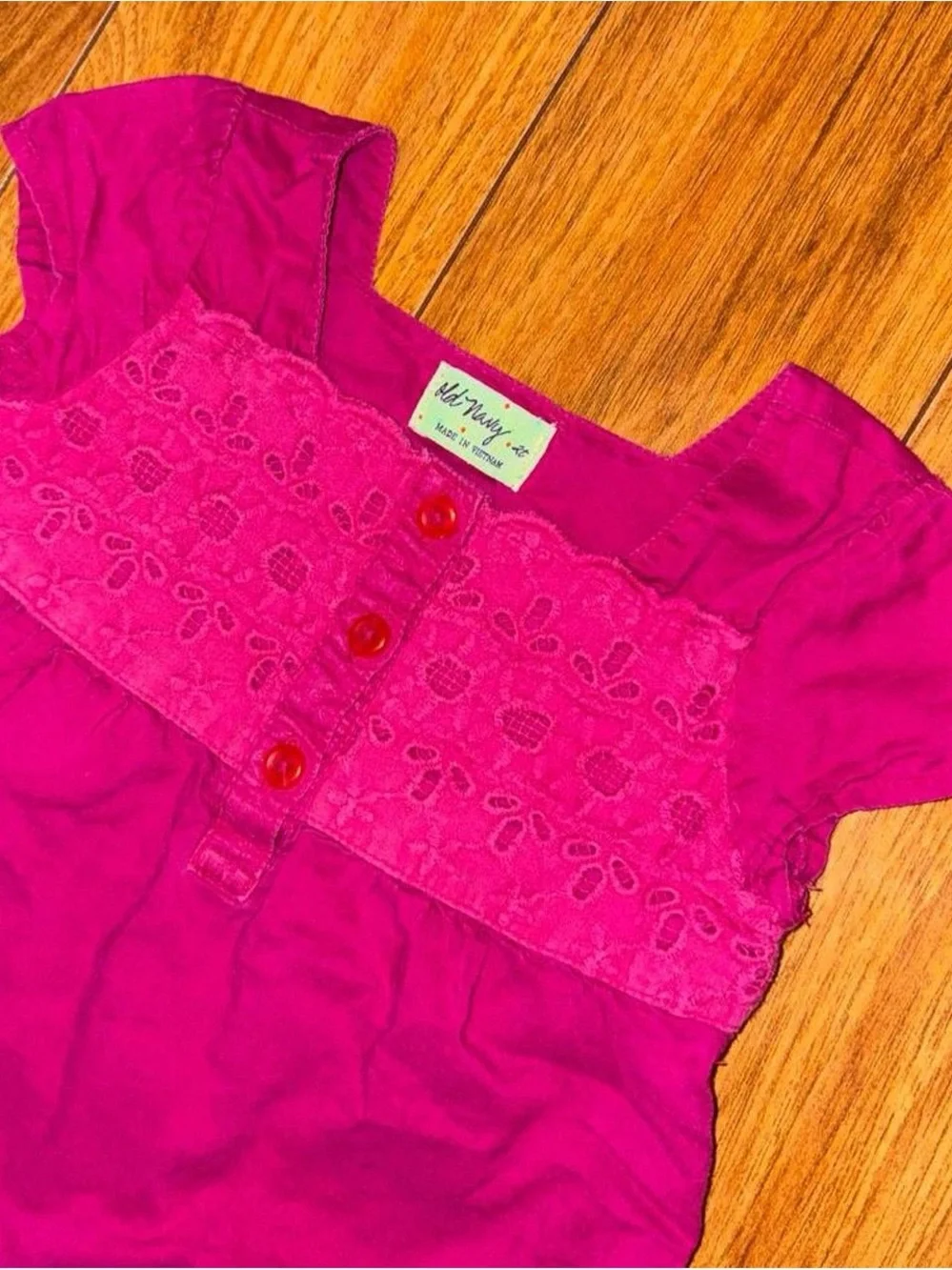 Pink Y2K babydoll henley blouse with lace trim